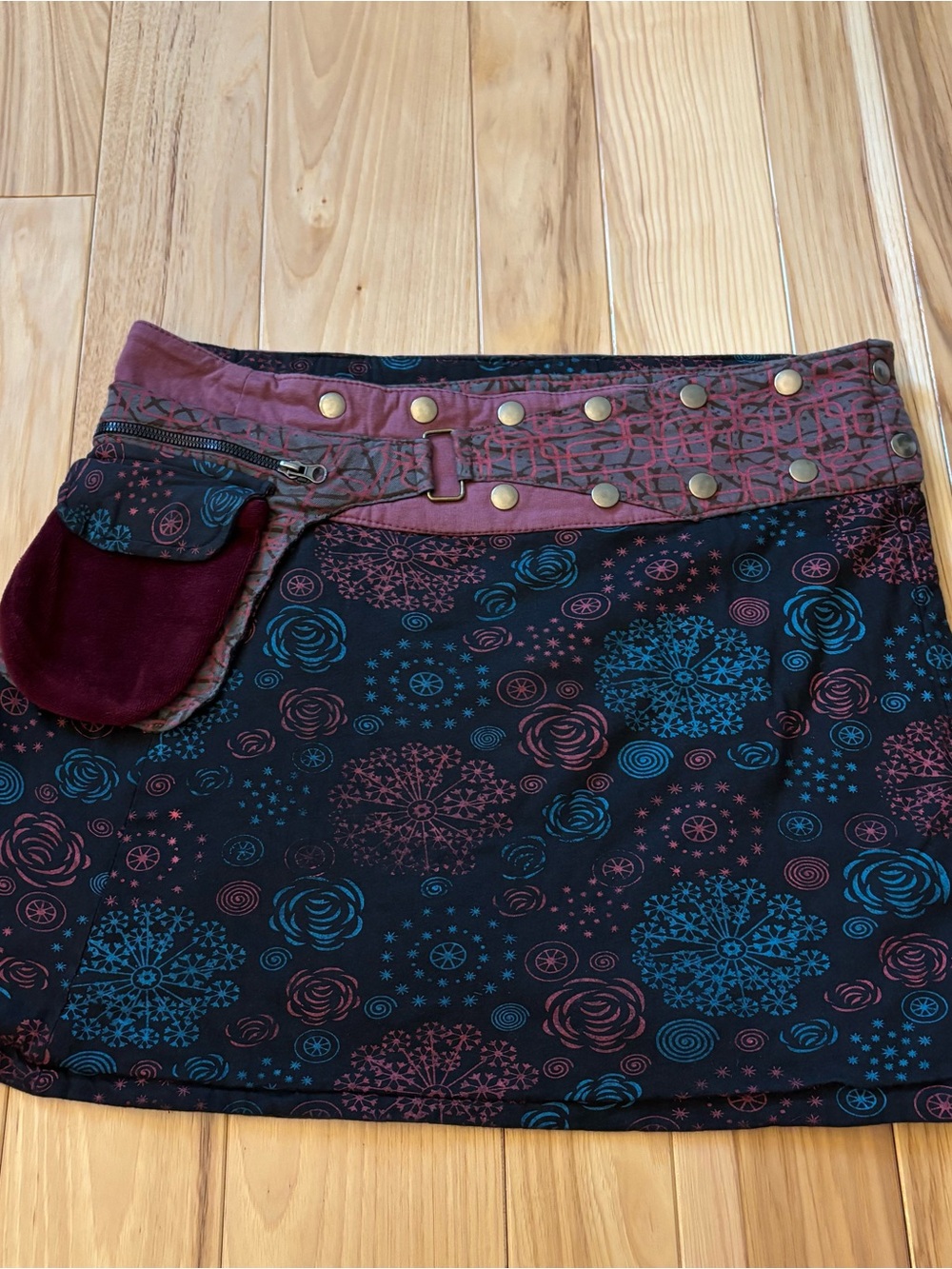 Vintage Kathmandu Imports Boho Hippie Patterned Wrap Style Cotton Mini Skirt